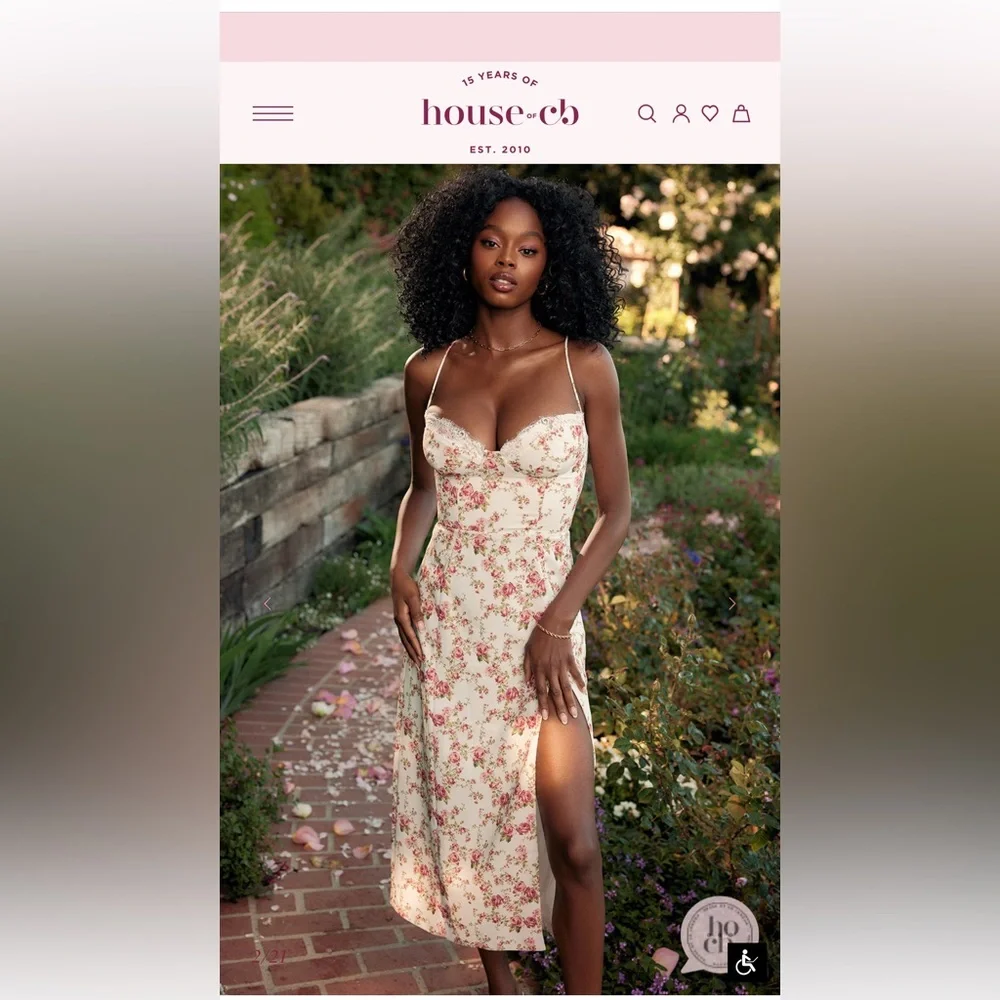 💐 NWT House of CB CHARLOTTE Rose Print Corset Midi Sundress - Picture 2 of 2